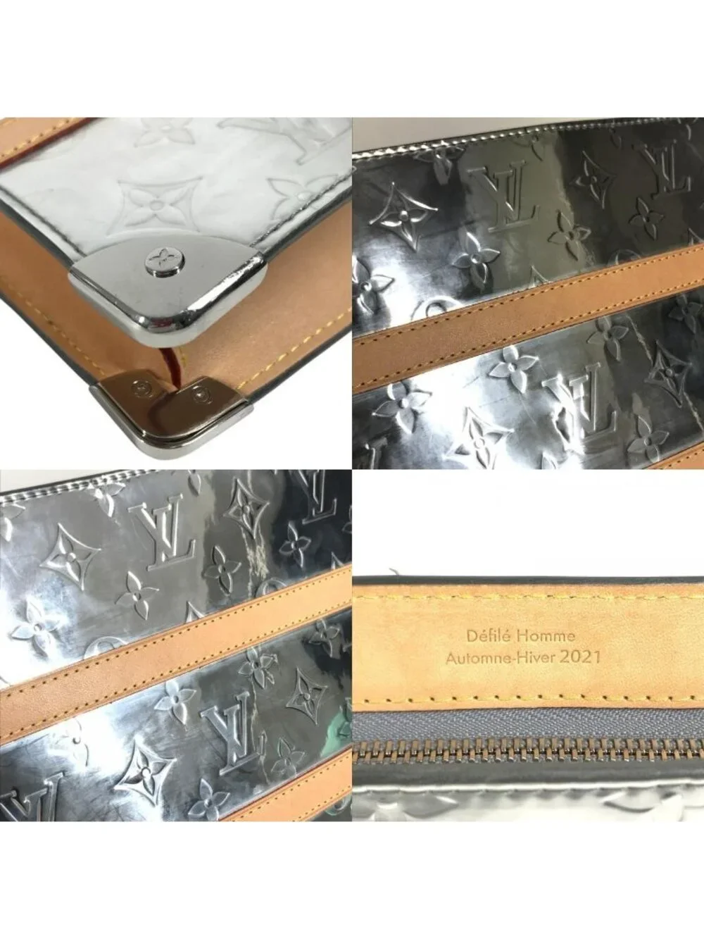 Louis Vuitton Clutch Trunk Pochette Leather Silver
